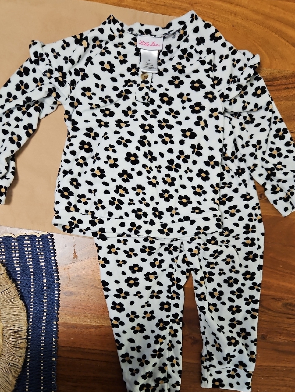 Little Lass Black and Gold Floral Pajama Set